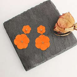 Темно-Оранжевый Серьги-гвоздики из сплава с цветочным узором, золотые, темно-оранжевый, 68x43 мм