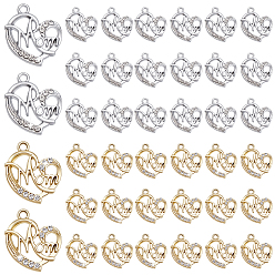 Platin & golden 40pcs 2 Farben Legierung Strassanhänger, Herz mit Wort Mama, Platin & golden, 21x19 mm, 20 Stk. je Farbe