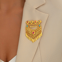 Золотой Броши в виде сердца из латуни с кисточками в стиле бохо для женщин, с подвеской в виде звезды, синтетической бирюзой и стеклом, золотые, 45x60 мм