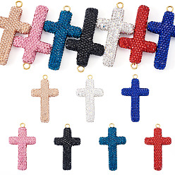 (52) Непрозрачная лаванда 8шт. 8 цветов, подвески ручной работы из полимерной глины, инкрустированные стразами, большие., крестик, разноцветные, 64~66x36~38 мм, 1 шт / цвет