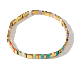 Золотистый Браслеты из стеклянных бусин в богемном стиле для женщин и мужчин, прямоугольные, золотые