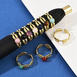 Shell Shape 316 Кольца-манжеты из нержавеющей стали с натуральными смешанными драгоценными камнями, ионное покрытие (ip), реальный 18 k позолоченный, пайки, формы раковины, 6.5 мм, регулируемый