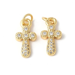 Настоящее золото 18K Подвески-крестики из латуни с микропаве и прозрачным кубическим цирконием, без кадмия и без свинца, реальный 18 k позолоченный, 15.5x8.5x3 мм, отверстие : 3.5 мм