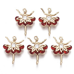 (123L) Белый крем непрозрачный блеск Стеклянные подвески, с латунными микро проложить кубических выводы циркония, граненые, балерина, золотой свет, огнеупорный кирпич, 21.5x15x4.5 мм, отверстие : 1 мм