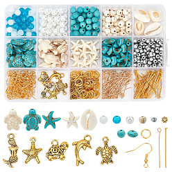 (52) Непрозрачная лаванда Наборы для самостоятельного изготовления сережек в океанской тематике, включают железные крючки для серег, Перейти латунные, синтетические бирюзовые, Подвески из сплава , железный штифт, разноцветные, 6 мм, отверстие : 1.5 мм