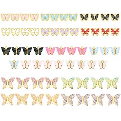 Mixed Color Acrylic & Alloy Charms, with Light Gold Plated Alloy Findings, Butterfly, Mixed Color, 12.2x14.2x3.2mm, Hole: 1.8mm, 60pcs/box