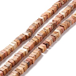 Пейзажный Джаспер Естественного изображения яшмы бисер нитей, кубические, 6x6x1.5~3 мм, отверстие : 1.4 мм, около 113 шт / нитка, 15.16 дюйм (38.5 см)