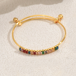 Разноцветный Регулируемые железные браслеты, прямоугольные кубические циркониевые украшения для женщин, с очарованием колокола, красочный, внутренний диаметр: 2-3/8 дюйм (6 см)