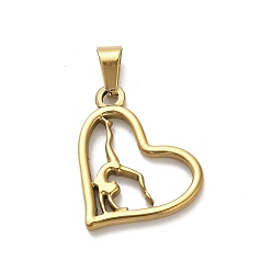 Золотой 304 подвески из нержавеющей стали, сердце с танцовщицей, ионное покрытие (ip), золотые, 23.5x19x2.5 мм, отверстие : 7x3.5 мм