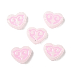 Розовый Окрашенные и запеченные стеклянные бусины, хаерт с рунами, с эмалью, туманная роза, 12x15x4.5 мм, отверстие : 1.2 мм