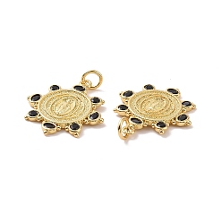 Real 18K Gold Plated Sun Brass Micro Pave Black Cubic Zirconia Pendants, with Jump Rings, Cadmium Free & Nickel Free & Lead Free, Real 18K Gold Plated, 22x19.5x1.5mm, Hole: 3mm