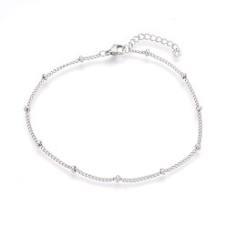 Stainless Steel Color Tarnish Resistant 304 Stainless Steel Curb Chain Anklets, Stainless Steel Color, 9 inch(23cm), 1.6mm