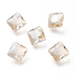 Golden Shadow Glass Rhinestone Pendants, Faceted, Square/Rhombus, Golden Shadow, 11.5x11.5x5mm, Hole: 1.2mm