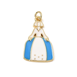 Dodger Blue Brass Enamel Pendants, Women Charms, Rack Plating, Long-Lasting Plated, Cadmium Free & Lead Free, Real 18K Gold Plated, Dodger Blue, 25x15.5x2mm, Hole: 3.3mm
