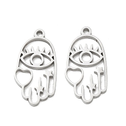 Stainless Steel Color 304 Stainless Steel Pendants, Hamsa Hand & Heart & Evil Eye Charms, Cut-Out, Stainless Steel Color, 23x11x1.3mm, Hole: 1.5mm