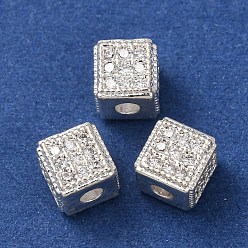 Серебро Латунные прозрачные бусины из кубического циркония, стойки покрытие, долговечный, кубические, серебряные, 6x6x6 мм, отверстие : 2 мм