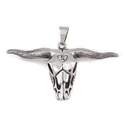 Античное Серебро 316 хирургические подвески из нержавеющей стали, головы быка, античное серебро, 32x56x11 мм, отверстие : 10x4.5 мм