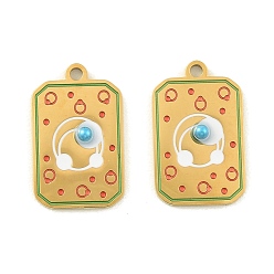 Разноцветный 304 нержавеющей стальной эмали подвески, прямоугольник с подвеской в виде планеты, с пластиковой жемчужины, ионное покрытие (ip), красочный, 19x12x3 мм, отверстие : 1.5 мм