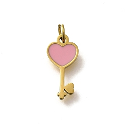 Pink 304 из нержавеющей стали шармы эмали, с целью перехода в кольце, сердце ключ очарование, реальный 18 k позолоченный, ионное покрытие (ip), розовые, 13.5x6.5x1.5 мм, отверстие : 2.5 мм
