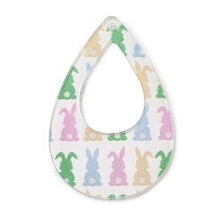 Кролик Подвески из прозрачного акрила с принтом, слеза с кроликом, 49.5x32x1.5 мм, отверстие : 1.6 мм