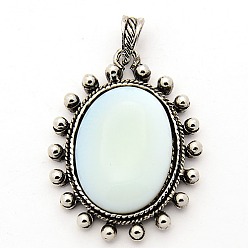 Opalite Opalite Pendants, with Antique Silver Alloy Pendant Settings, Oval, 47x35x10mm, Hole: 5x8mm