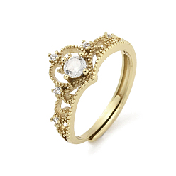 Golden Brass Micro Pave Cubic Zirconia Adjustable Rings, Crown, Golden, Inner Diameter: 20mm