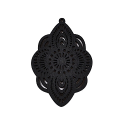 Черный Большие подвески из натурального дерева тополь, окрашенные, слеза, чёрные, 64.5x43.5x2.5 мм, отверстие : 1.6 мм