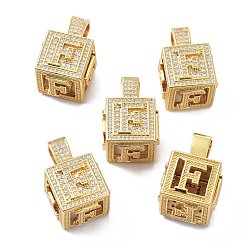 Letter F Кулоны из латуни с микропейвом и прозрачным фианитом, реальный 18 k позолоченный, куб с письмом, буква f, 26x17x17 мм, отверстие : 5x8 мм