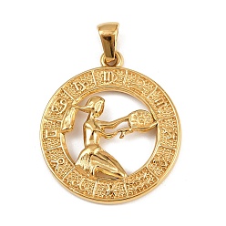 Дева 304 подвески из нержавеющей стали, ионное покрытие (ip), плоские круглые с созвездием, золотые, Дева, 29x25.5x3.5 мм, отверстие : 4.5x3 мм