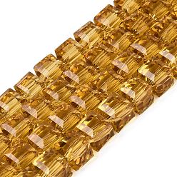 Vara de Oro Cuentas de vidrio transparentes, cubo, facetados, vara de oro, 7x7x6.5~7 mm, agujero: 1.2~1.6 mm, sobre 96~101 unidades / cadena, 25.39~28.54 pulgada (64.5~72.5 cm)