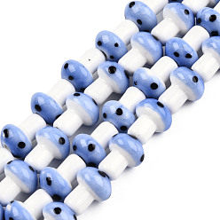 Васильковый Бусины из фарфора и керамики ручной работы, гриб, васильковый, 12x10 мм, отверстие : 1.5 мм, около 25 шт / нитка, 11.81 дюйм (30 см)