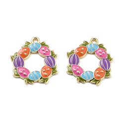 Egg Пасхальные подвески из эмали, золотые, венок из яиц, 22x19.5x1.5 мм, отверстие : 1.5 мм