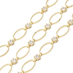 Light Gold Цепи овального сечения из латуни ручной работы с прозрачными кубическими циркониями, несварные, с катушкой, золотой свет, 10x6x0.8 мм и 7.5x3.2x2 мм, около 16.40 футов (5 м) / рулон