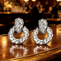 Ring Массивные геометрические железные серьги-гвоздики, винтажные висячие серьги для женщин, платина, твист кольцо, 42x37 мм