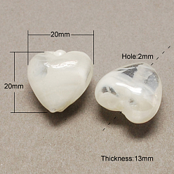 Белый Бусины лэмпворк , жемчужные, сердце, белые, 20x20x13 мм, отверстие : 2 мм