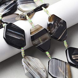 Черный Натуральный полосатый агат / полосатые агатовые бусы, окрашенная и подогревом, ромб, чёрные, 38~41x26~31x6~7.5 мм, отверстие : 2 мм, около 8 шт / нитка, 16.93'' (43 см)