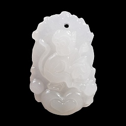 Обезьяна Резные подвески из натурального белого нефрита, двенадцать китайских знаков зодиака амулеты, обезьяна, 35~37.5x22.5~24.5x8~12 мм, отверстие : 1.6~1.8 мм