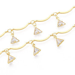 Золотой Цепи из латуни и стекла с фестончатыми прутьями, с треугольным шармом, пайки, с катушкой, золотые, 15.5x1.8 мм, около 32.81 футов (10 м) / рулон