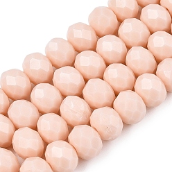 Античный Белый Непрозрачный сплошной цвет имитация нефрита стеклянные бусины пряди, граненые, рондель, старинный белый, 8x6 мм, отверстие : 1 мм, около 60~62 шт / нитка, 39~40 см