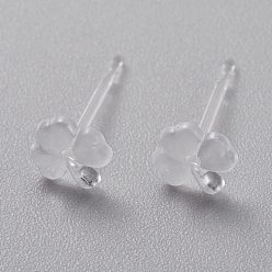 Прозрачный Серьги-гвоздики из экологически чистого пластика, трилистник, прозрачные, 5.5x5.5x1 мм, штифты : 0.8 мм
