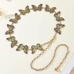 Золотой Сплав pave синтетический бирюзовый бабочка звено цепи талия тело, бикини украшения для женщин, золотые, 1000 мм