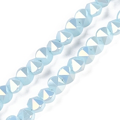 Светло-Голубой Стеклянные бусины с гальваническим покрытием , граненые, позолоченные цвета ab, конус, Небесно-голубой, 5x6.5x5 мм, отверстие : 1.2 мм, около 95~100 шт / нитка, 18.66~19.06'' (47.4~48.4 см)