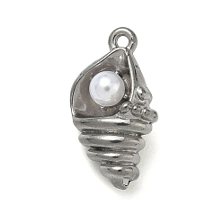 Shell Shape 304 подвески из нержавеющей стали, с abs имитационными жемчужными бусинами , цвет нержавеющей стали, раковина, 18x10x7 мм, отверстие : 1.2 мм