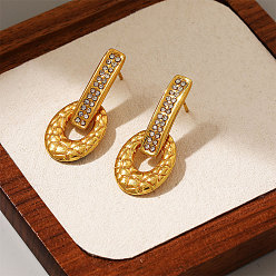 Ring 304 Pendientes de acero inoxidable con diamantes de imitación para mujer., dorado, anillo, 31x14 mm