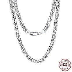 Real Platinum Plated Rhodium Plated 925 Sterling Silver Cuban Link Chain Necklace, Diamond Cut Chains Necklace, with S925 Stamp, Real Platinum Plated, 15.75 inch(40cm)