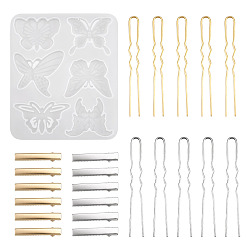 Platinum & Golden DIY Cabochon Silicone Molds, with Iron Alligator Hair Clip Findings, Metal Hair Fork Findings, Jewelry Makings, Platinum & Golden, 45~110x8~10x8~9mm