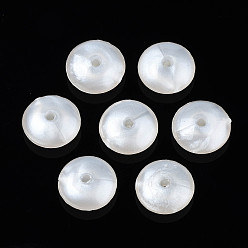 Blanc Perles acryliques opaques, plat rond, blanc, 10x4mm, Trou: 1.5mm, environ2300 pcs / 500 g