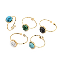 Смешанные камни Ионное покрытие (ip) 304 кольцо из нержавеющей стали, регулируемые кольца из синтезированных драгоценных камней, плоско-круглые, 10.5 мм, внутренний диаметр: регулируемый