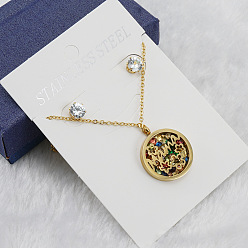 Золотой Ожерелья и серьги-гвоздики из нержавеющей стали с цветком и надписью «мама» на день матери, круглые, с кубическим цирконием, золотые, 450 мм