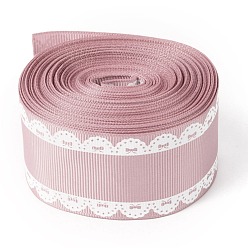 Rosy Brown Polyester Printed Grosgrain Ribbon, Single Face Lace Pattern, for DIY Handmade Craft, Gift Decoration , Rosy Brown, 1-1/2 inch(38mm), 10 yards/roll(9.14m/roll)
